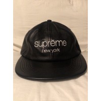 Supreme Classic Logo Black Leather Six Panel Hat  eb-93688190